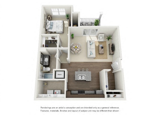 Floor plan for 1 bed, 1 bath, 860 sqft